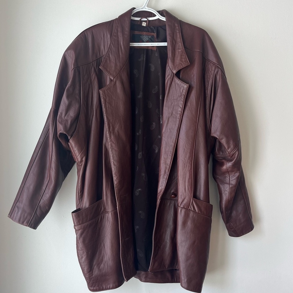 Vintage Real Leather Oversized Blazer Jacket | Brown | Size S grunge streetwear